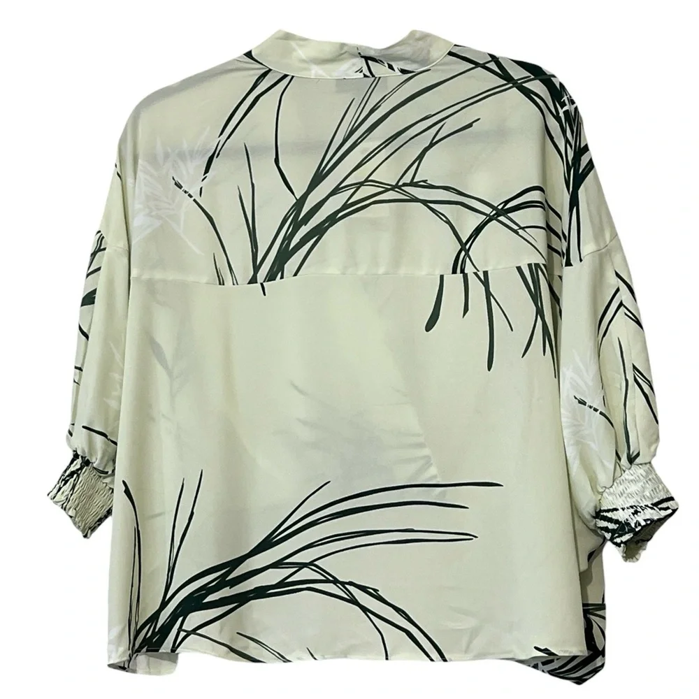 Alfani Swift Palm Printed Faux‎ Wrap Blouse, Surplice Neckline, Green, Sz PP/XXS